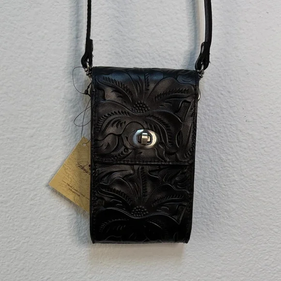 Patricia Nash Rivella Black Tooled Leather Crossbody Bag - Picture 5 of 6